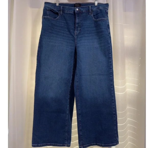 Banana Republic Factory High-Rise Wide-Leg Jeans Dark Wash Blue 33/16 Stretch - Picture 2 of 9